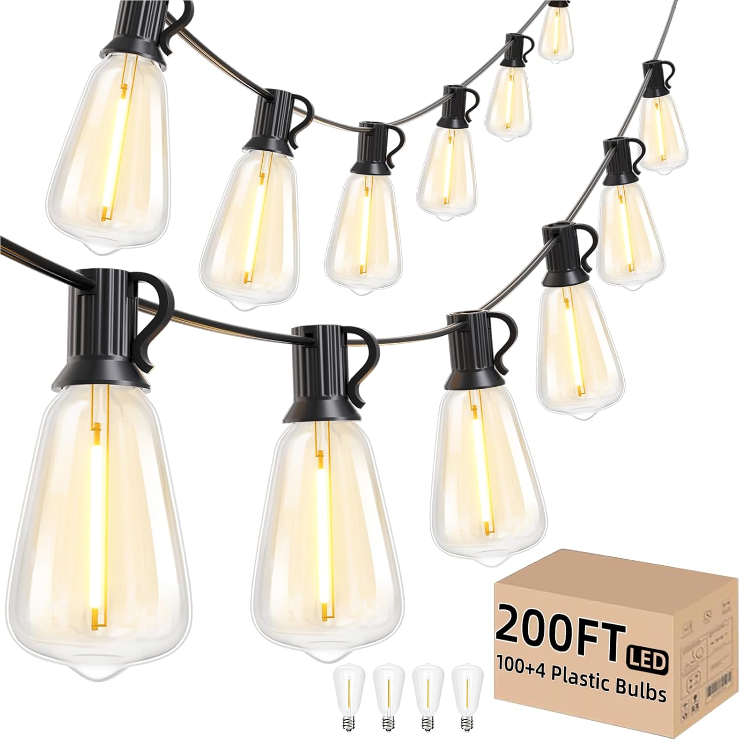 String Light Outdoor - 200FT Outdoor String Lights, 100+4 Shatterproof