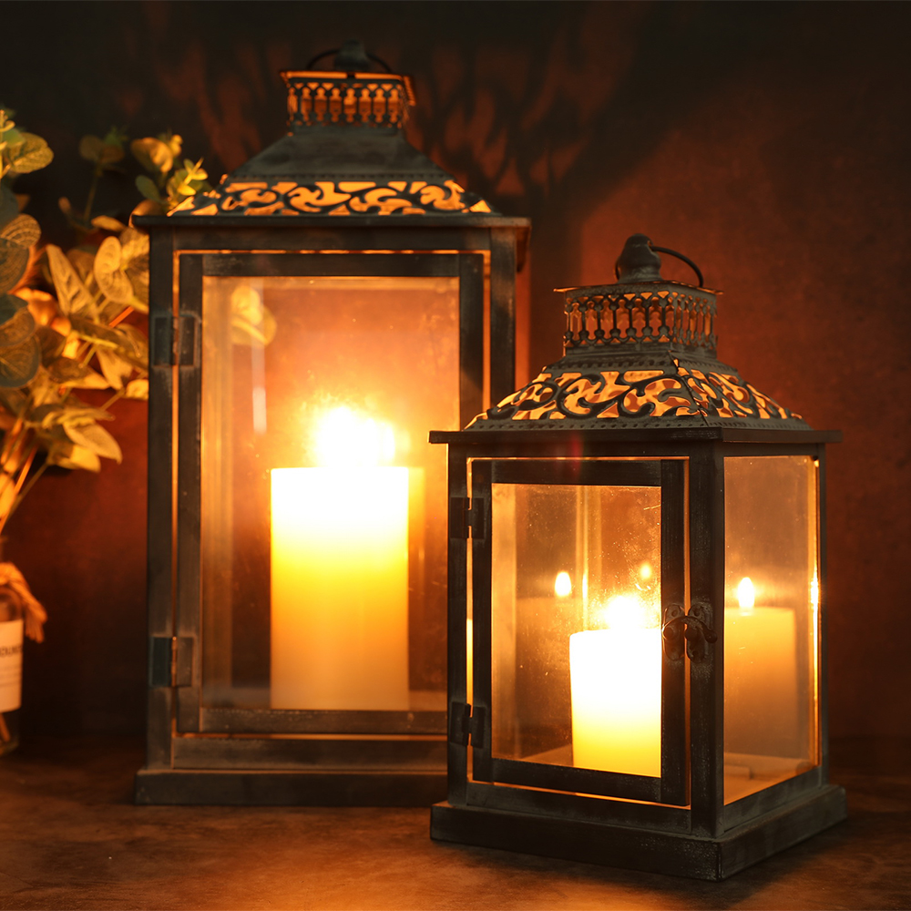 Candle Holder Set - Set of Two Antique Grey Metal