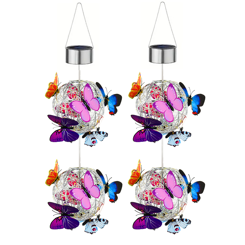 String Light Outdoor - 2 Balls Colorful Butterfly Solar Globe