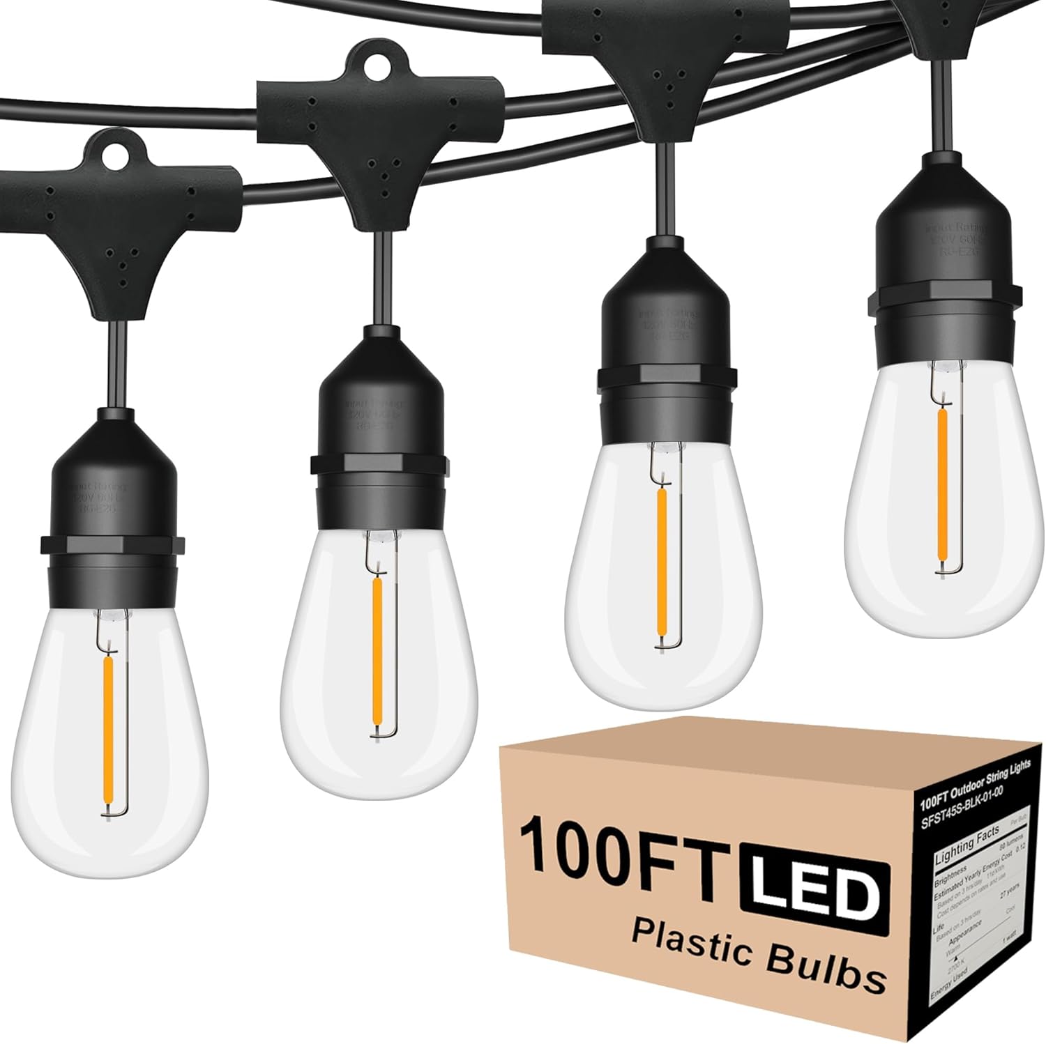String Light Outdoor - 100FT Outdoor String Lights, 30 Sockets,