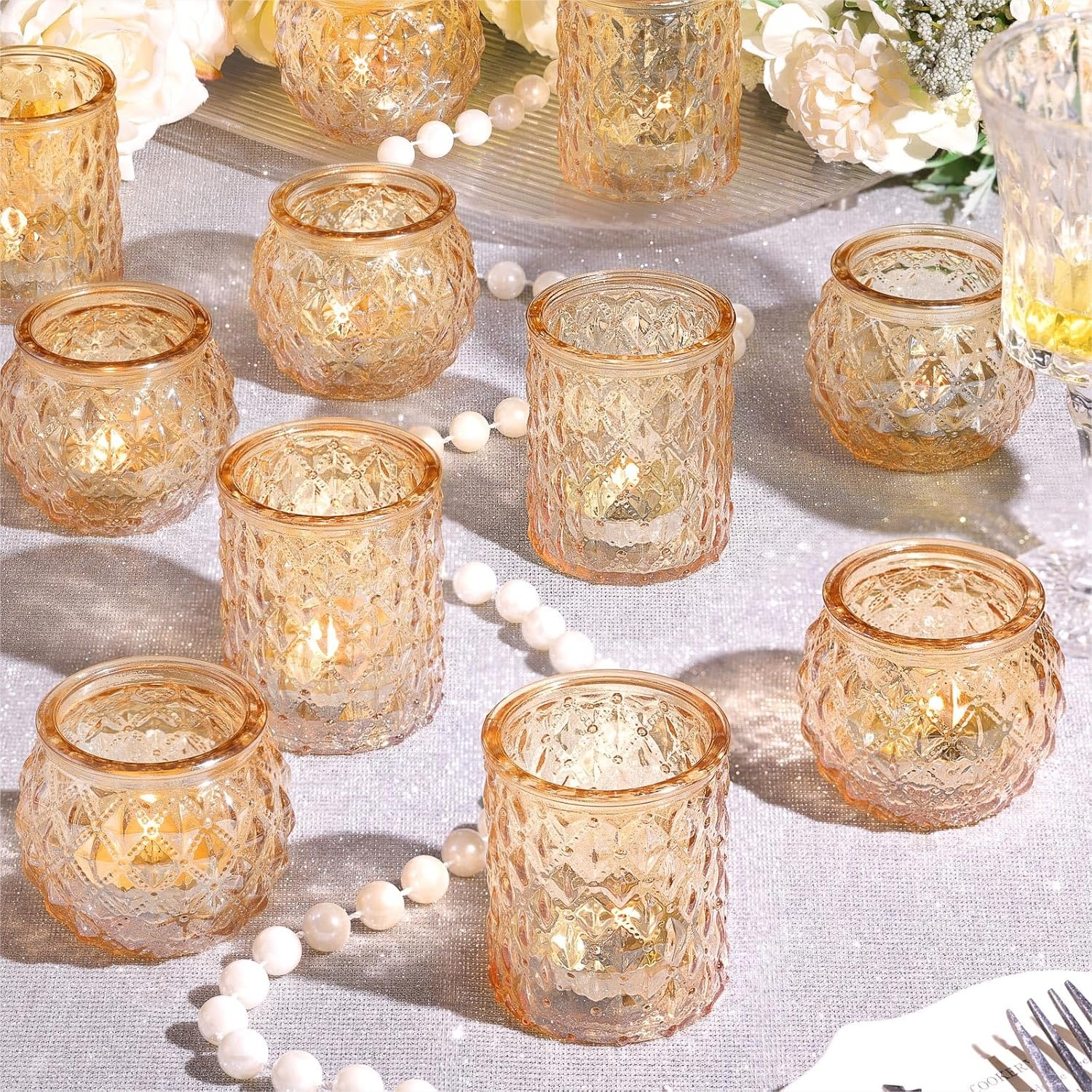 Candle Holder Set - Gold Votive Candle Holders for Table