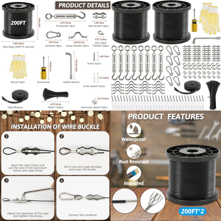 String Light Outdoor - 400 Feet String Light Hanging Kit