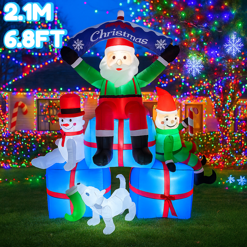 Santa'S Elves Holiday Lighting & Decor Llc - 2.1M/6.8FT Santa Snowman Elf Dog Inflatable