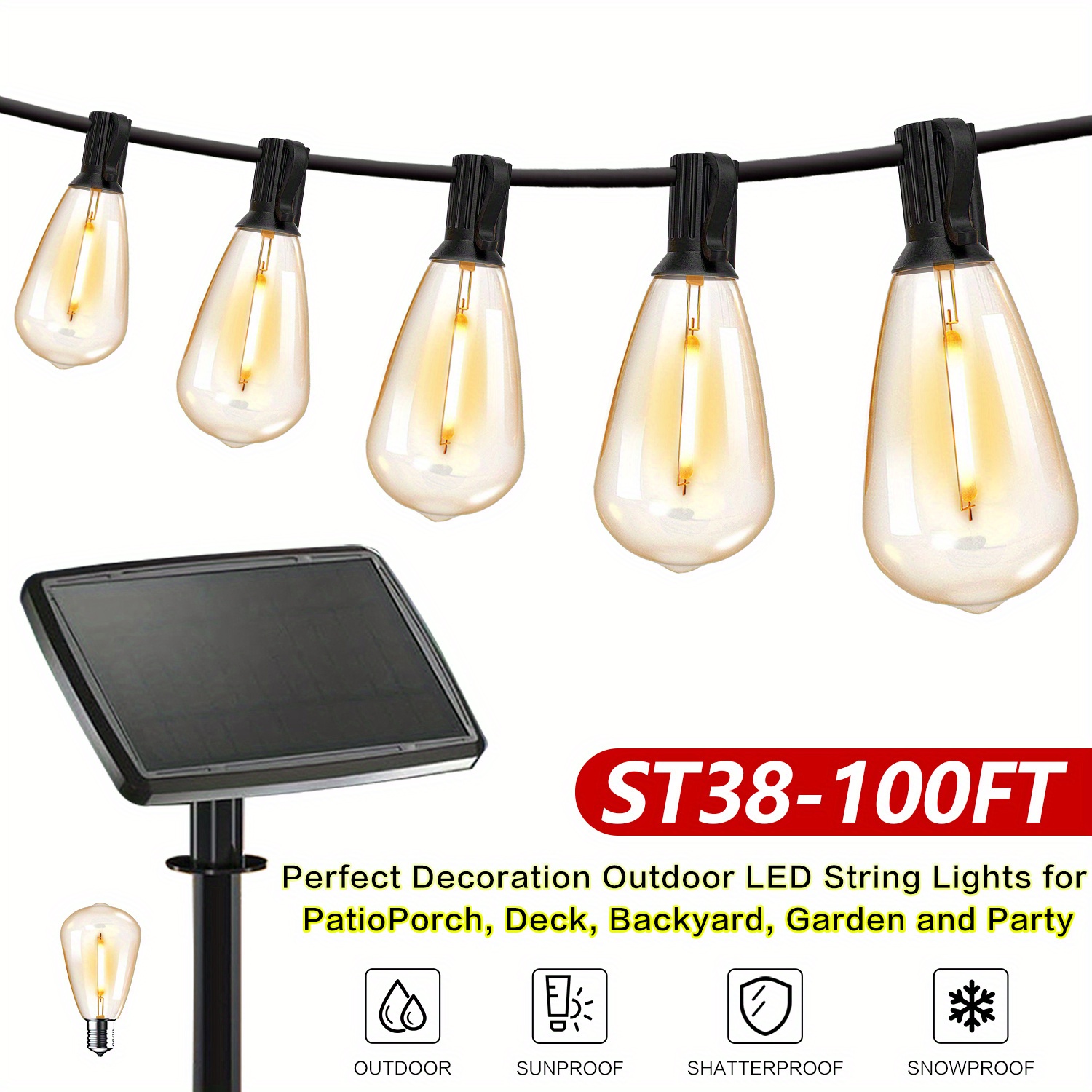 String Light Outdoor - 50/100 Ft Solar Outdoor String Light,