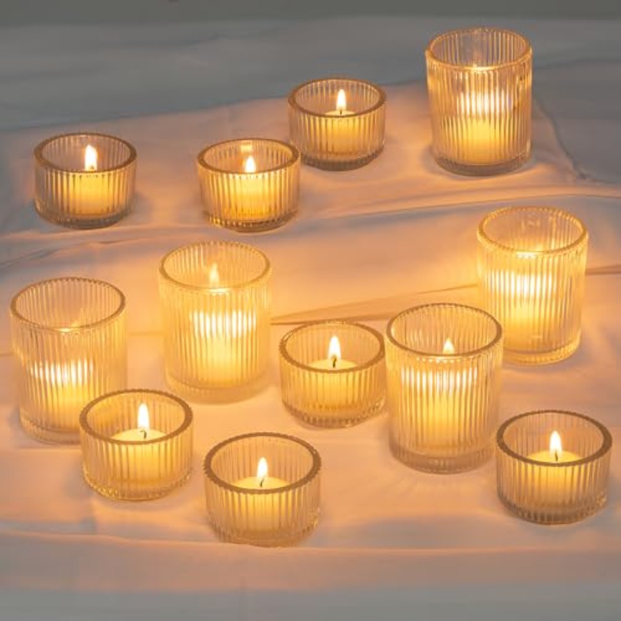 Candle Holder Set - Clear Glass Votive Candle Holders: Small