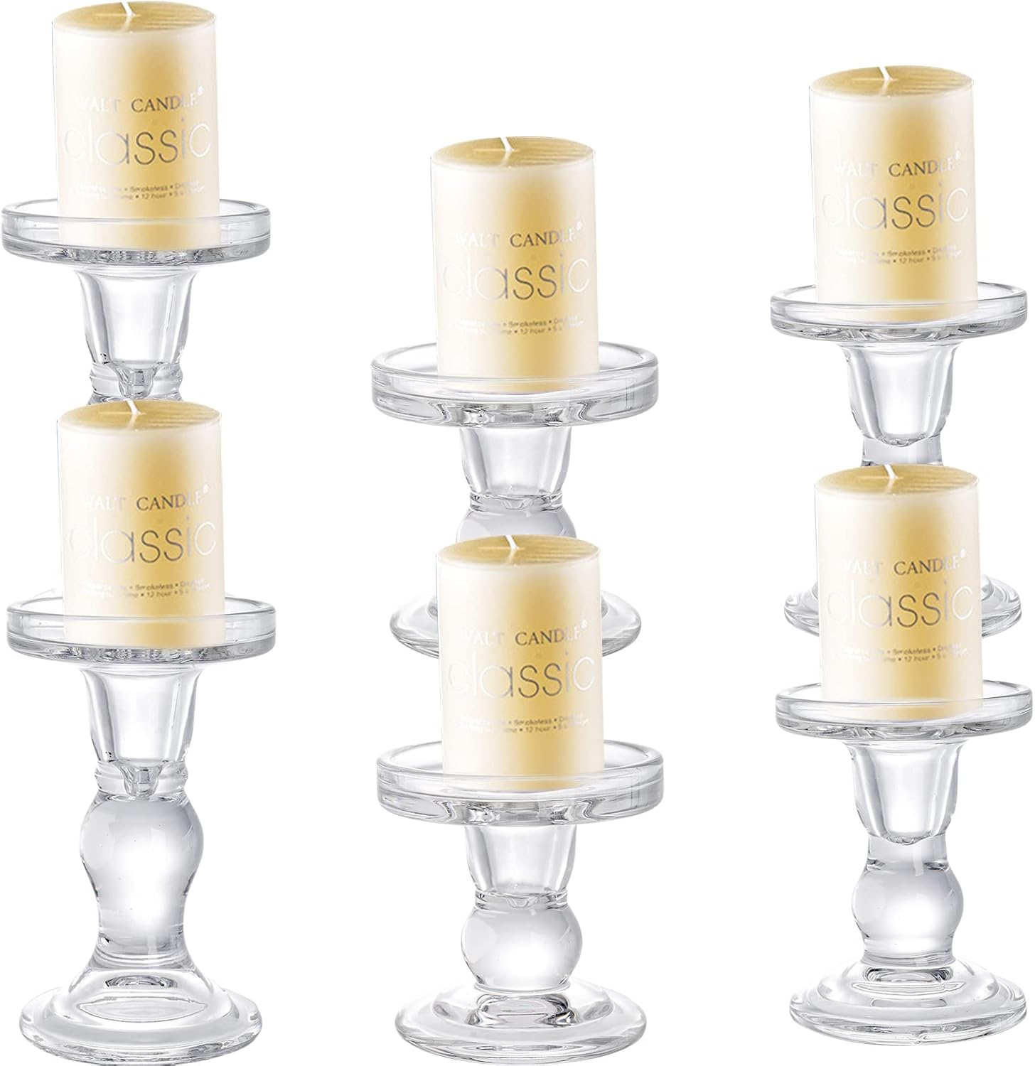Candle Holder Set - Set of 6 Clear Glass Candle