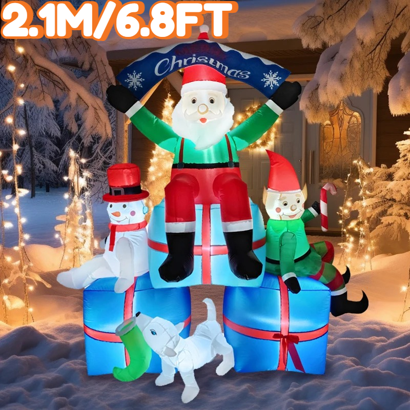 Santa'S Elves Holiday Lighting & Decor Llc - 2.1M/6.8FT Inflatable Santa Claus Snowman Elf
