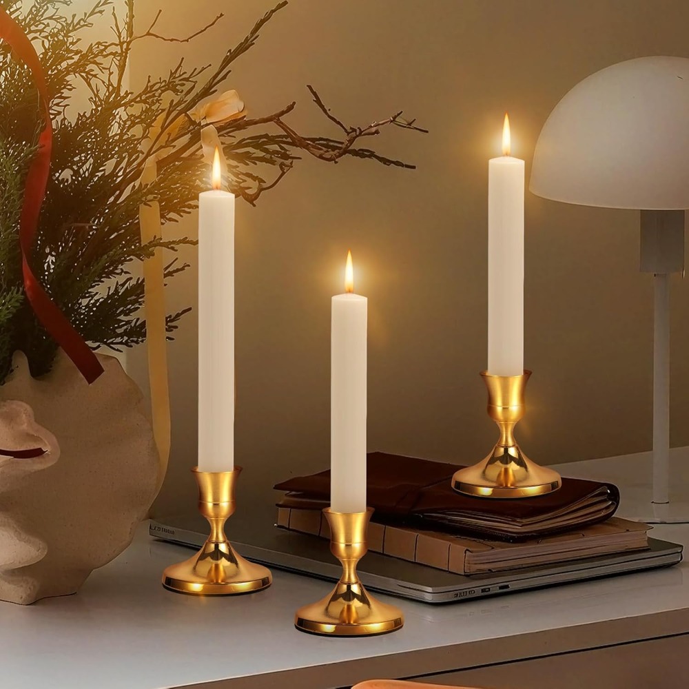 3 Pcs Brass Gold Taper Candle  - Candle Holder Set 评论和价格
