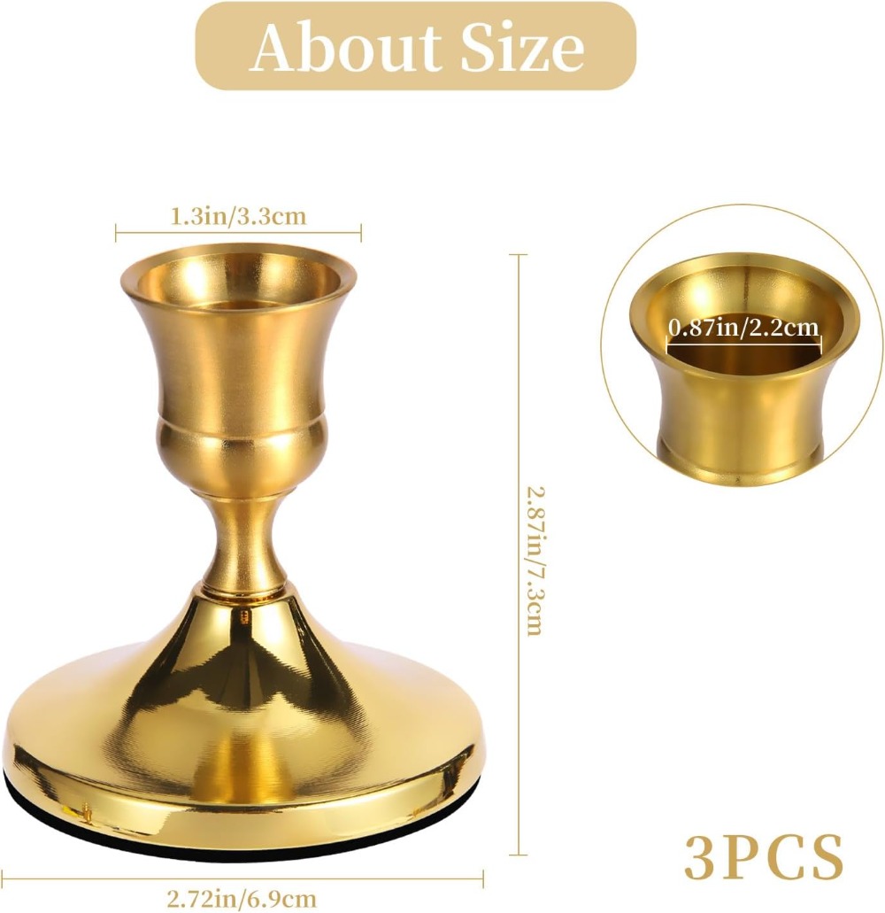 3 Pcs Brass Gold Taper Candle  - Candle Holder Set 评论和价格