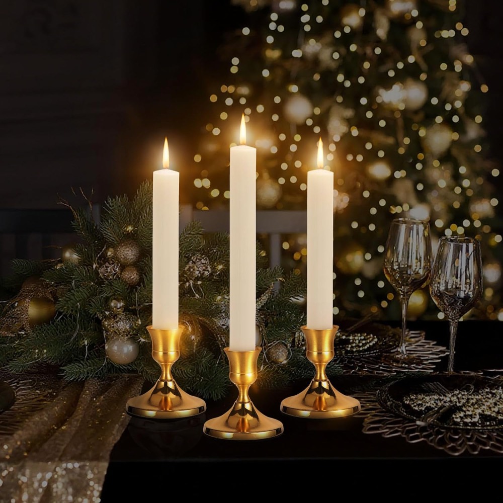 3 Pcs Brass Gold Taper Candle  - Candle Holder Set 评论和价格