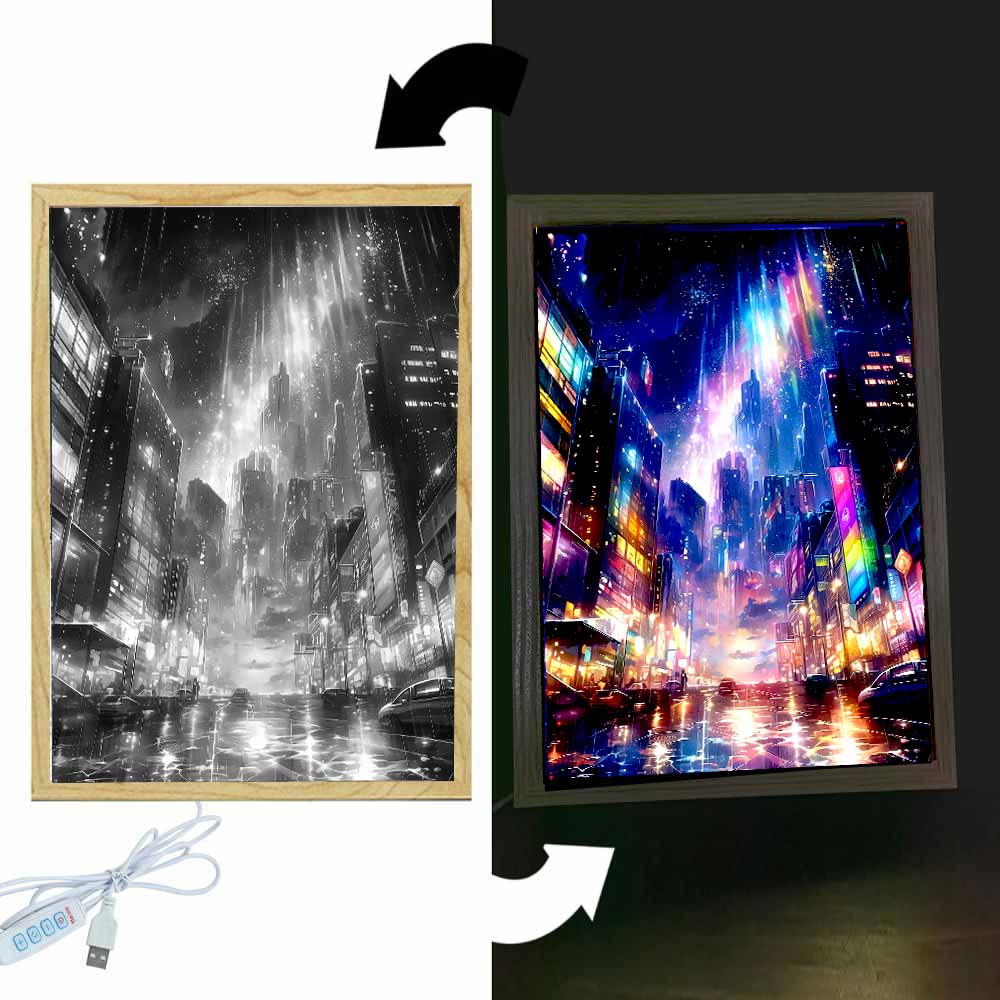 Beautiful City Light Painting  - Lighting Room Decor Photo 评论和价格