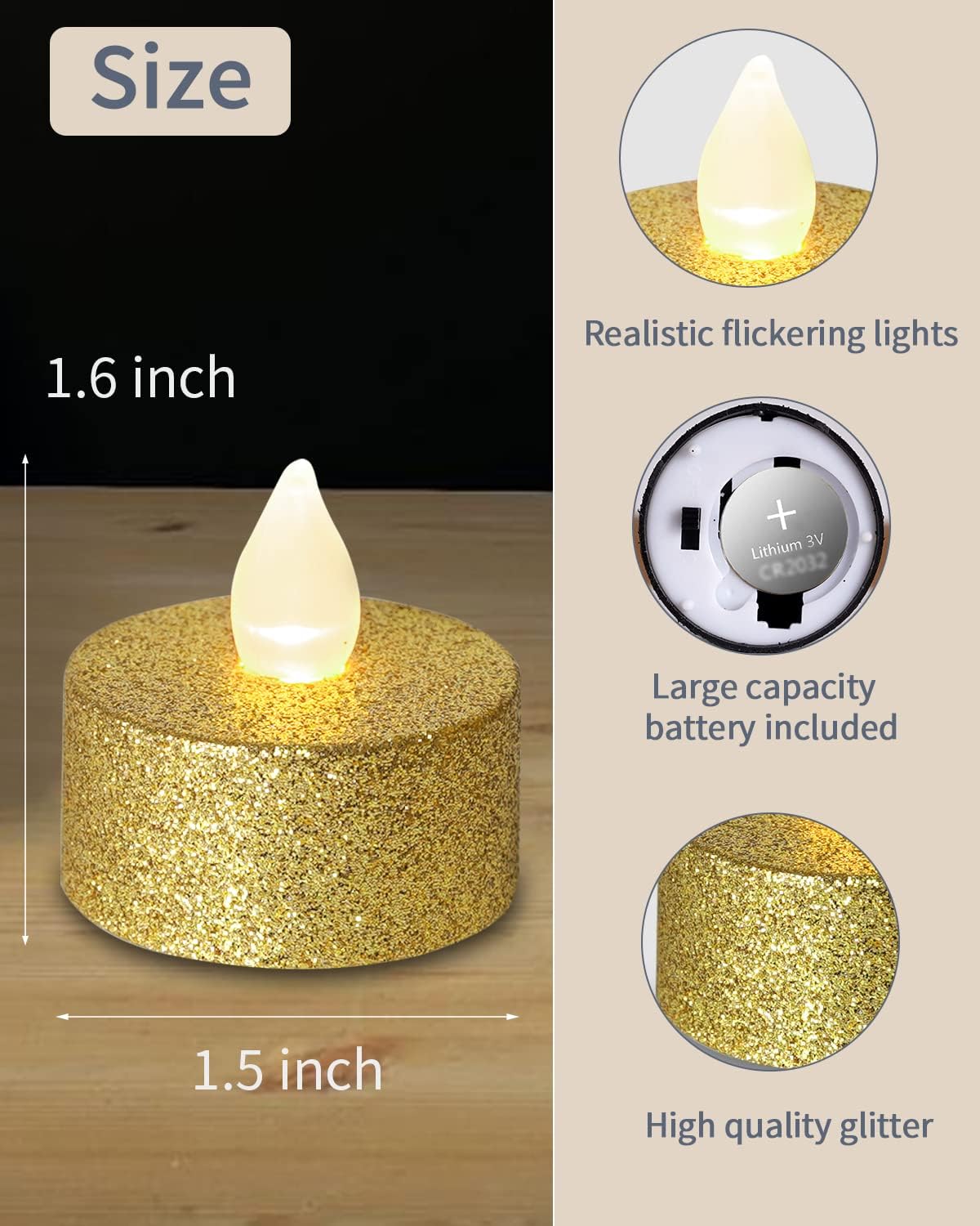 Gold LED Tea Lights, 24 Pack F - Lighting Decor Wedding 评论和价格