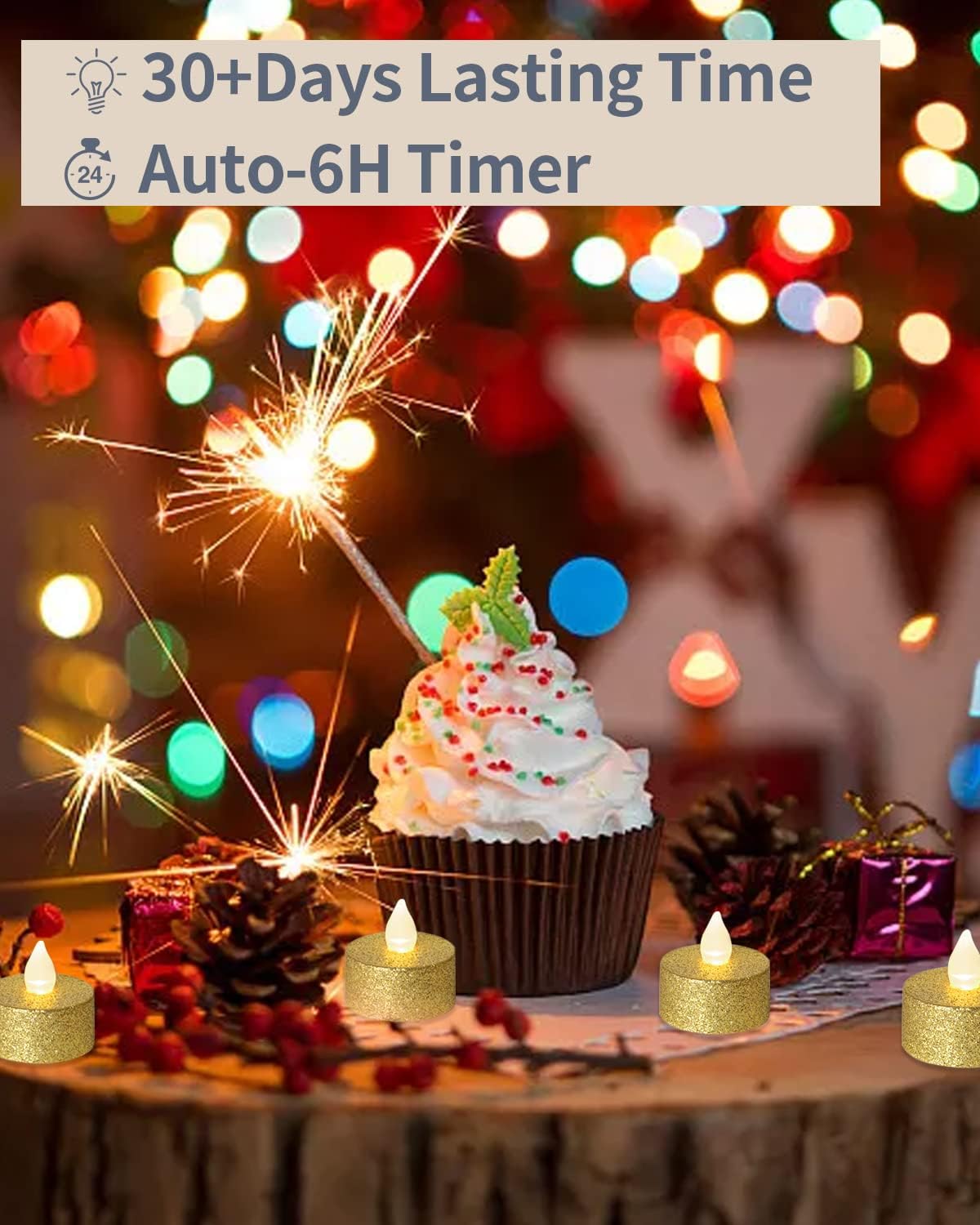 Gold LED Tea Lights, 24 Pack F - Lighting Decor Wedding 评论和价格