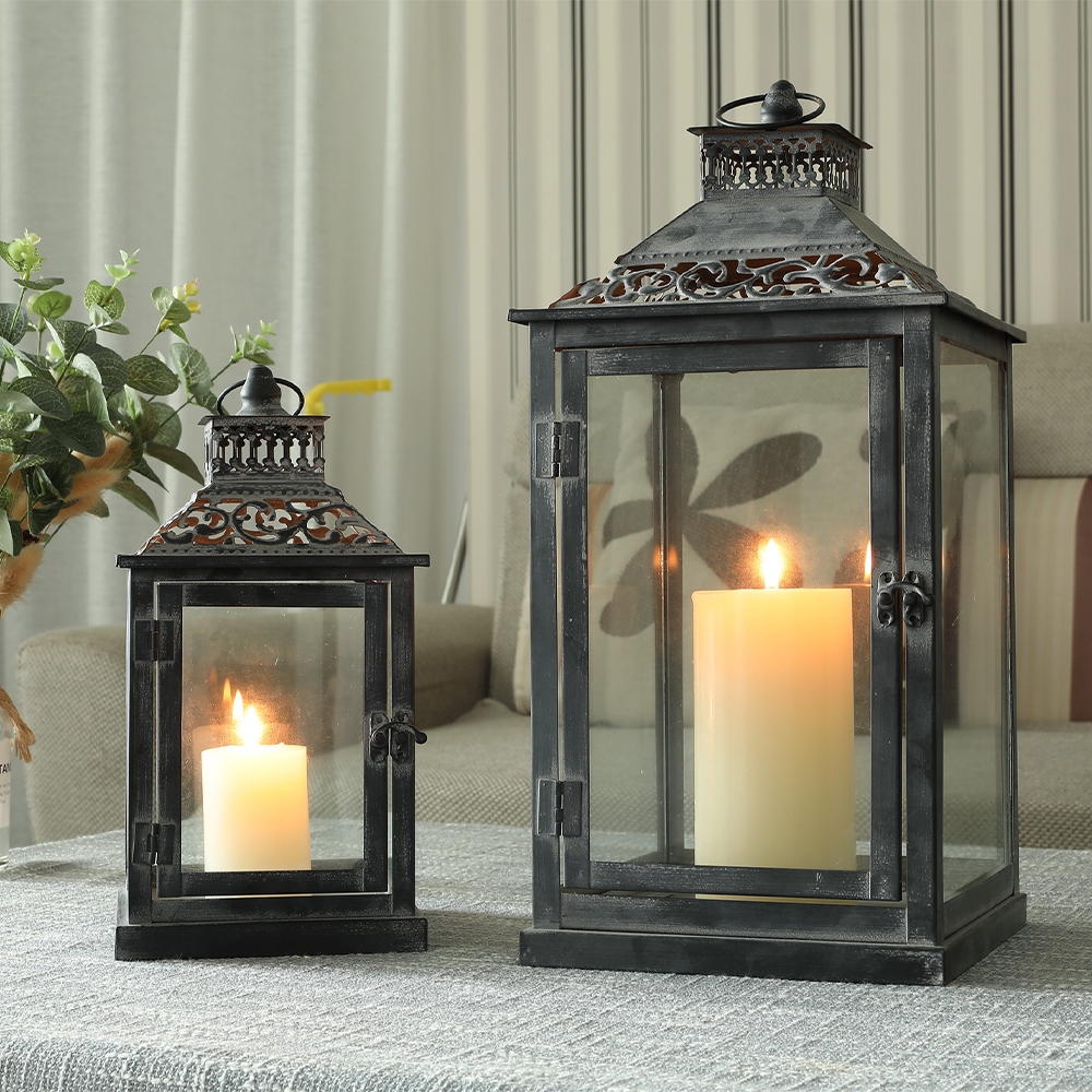 Set of Two Antique Grey Metal  - Candle Holder Set 评论和价格