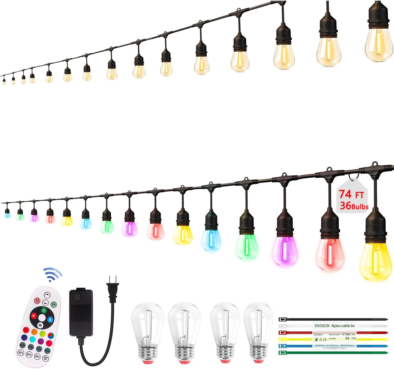 74FT Outdoor String Lights wit - String Light Outdoor 评论和价格