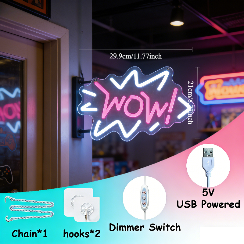 Wow Neon Sign LED Night Light  - Lighting Decor Wow 评论和价格
