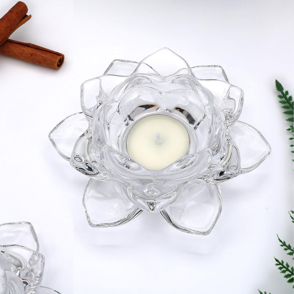 Crystal Glass Lotus Candle Hol - Candle Holder Set 评论和价格