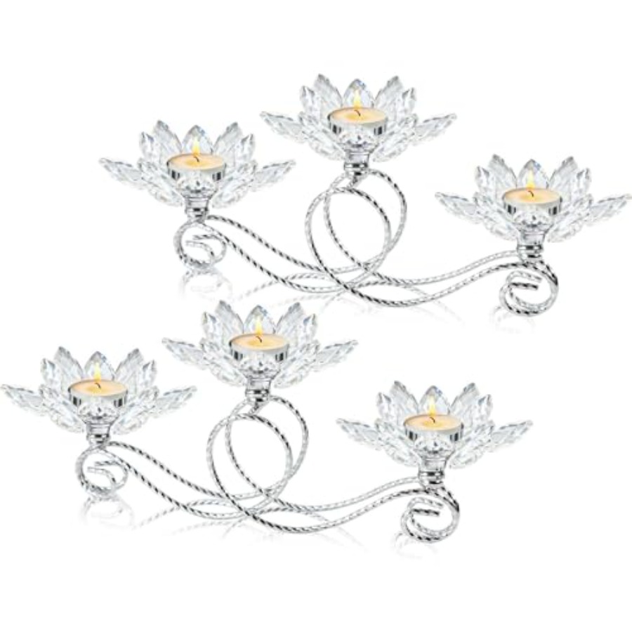 2Pcs Siver Crystal Metal Tea L - Candle Holder Set 评论和价格