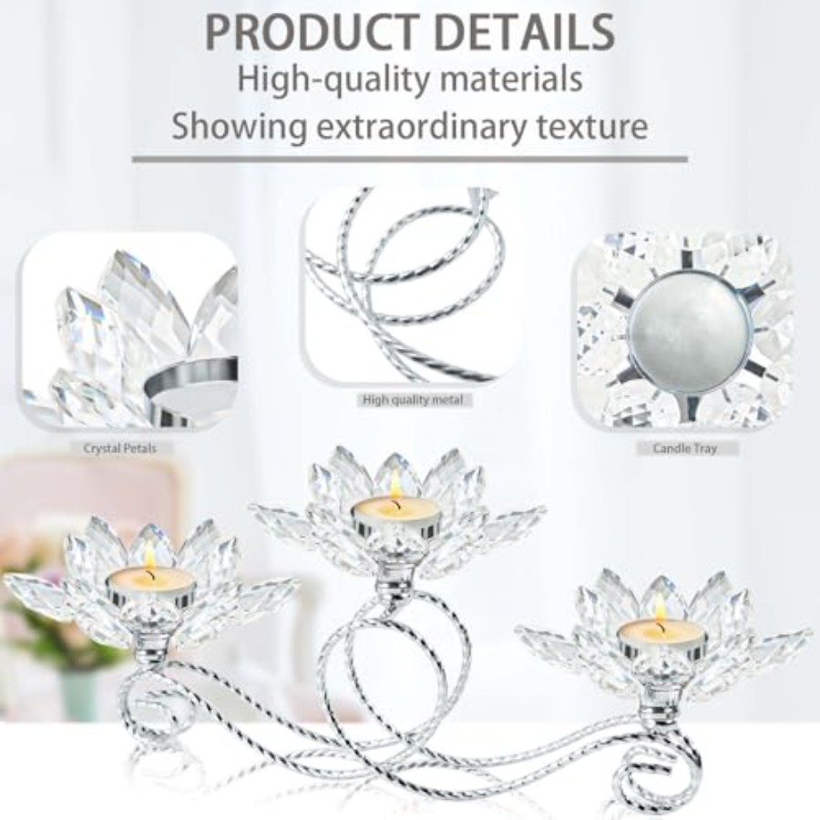 2Pcs Siver Crystal Metal Tea L - Candle Holder Set 评论和价格