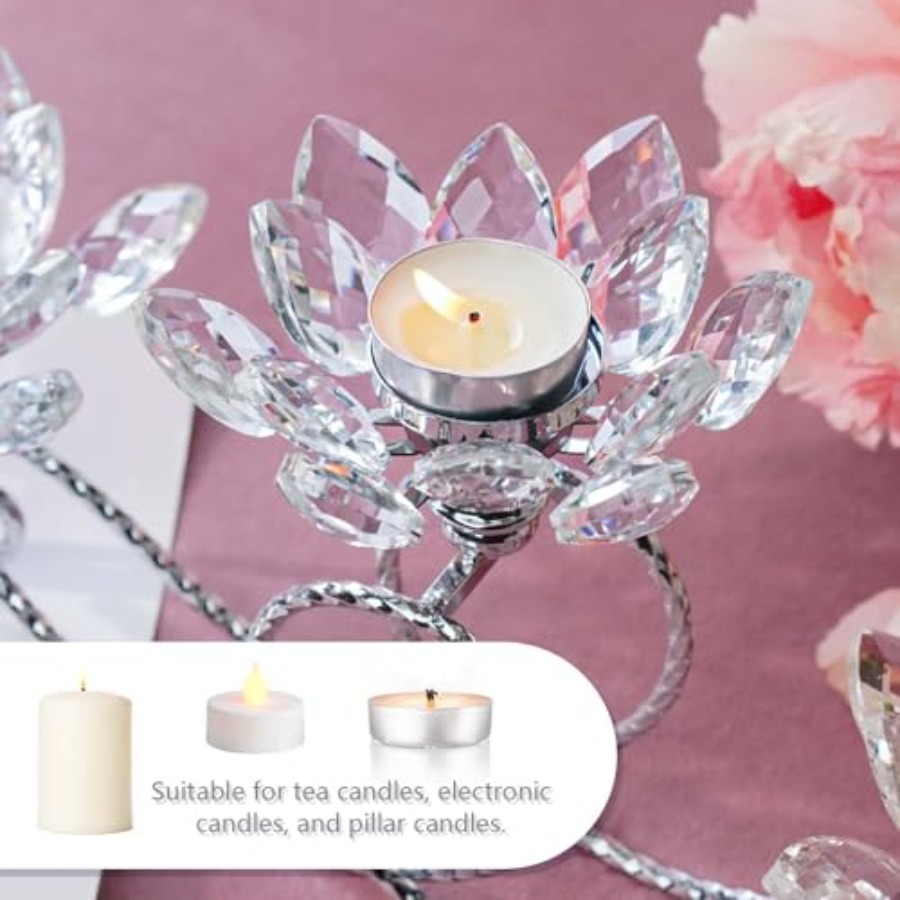 2Pcs Siver Crystal Metal Tea L - Candle Holder Set 评论和价格