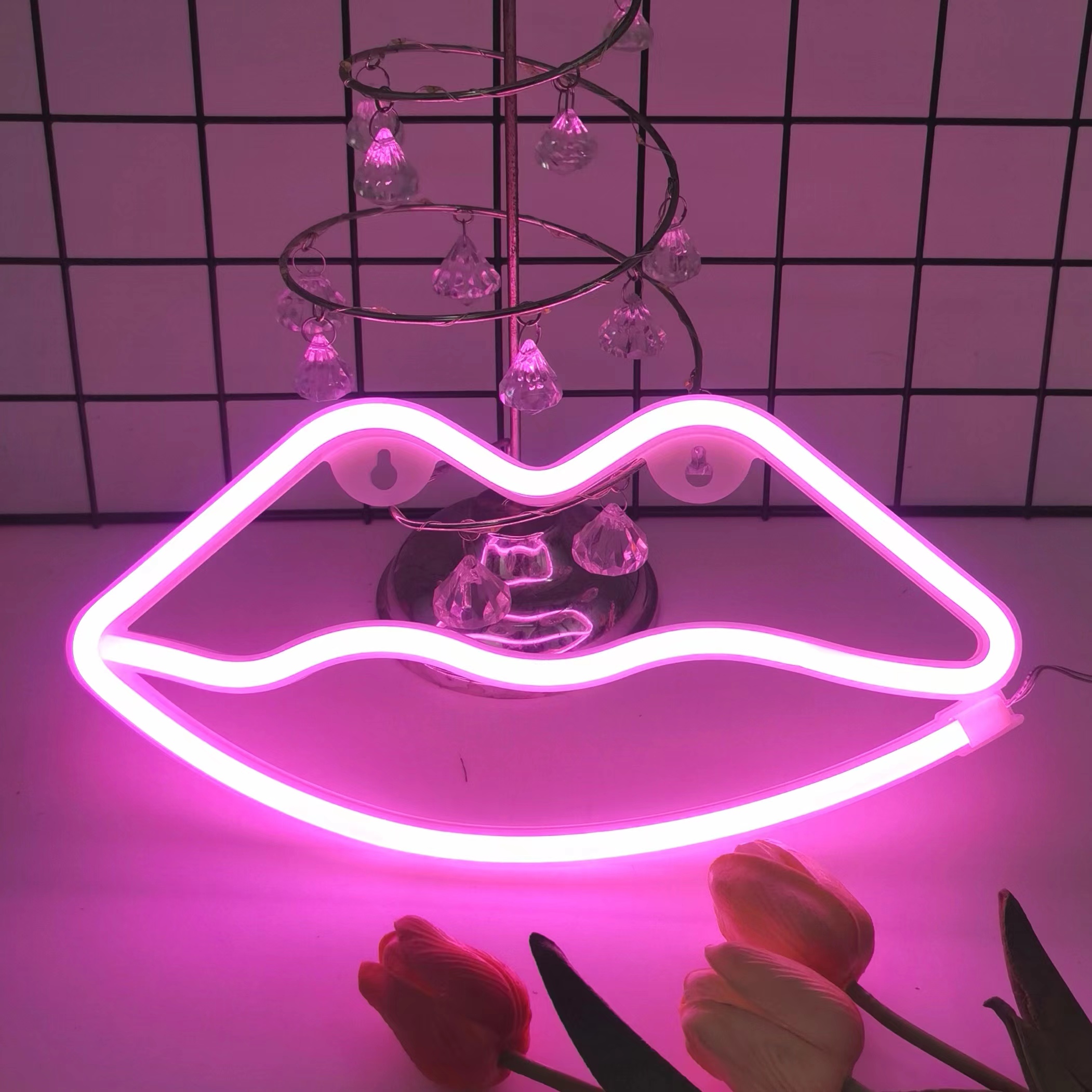 Pink lip shaped neon light, US - Foyer Lighting Wall Decor 评论和价格