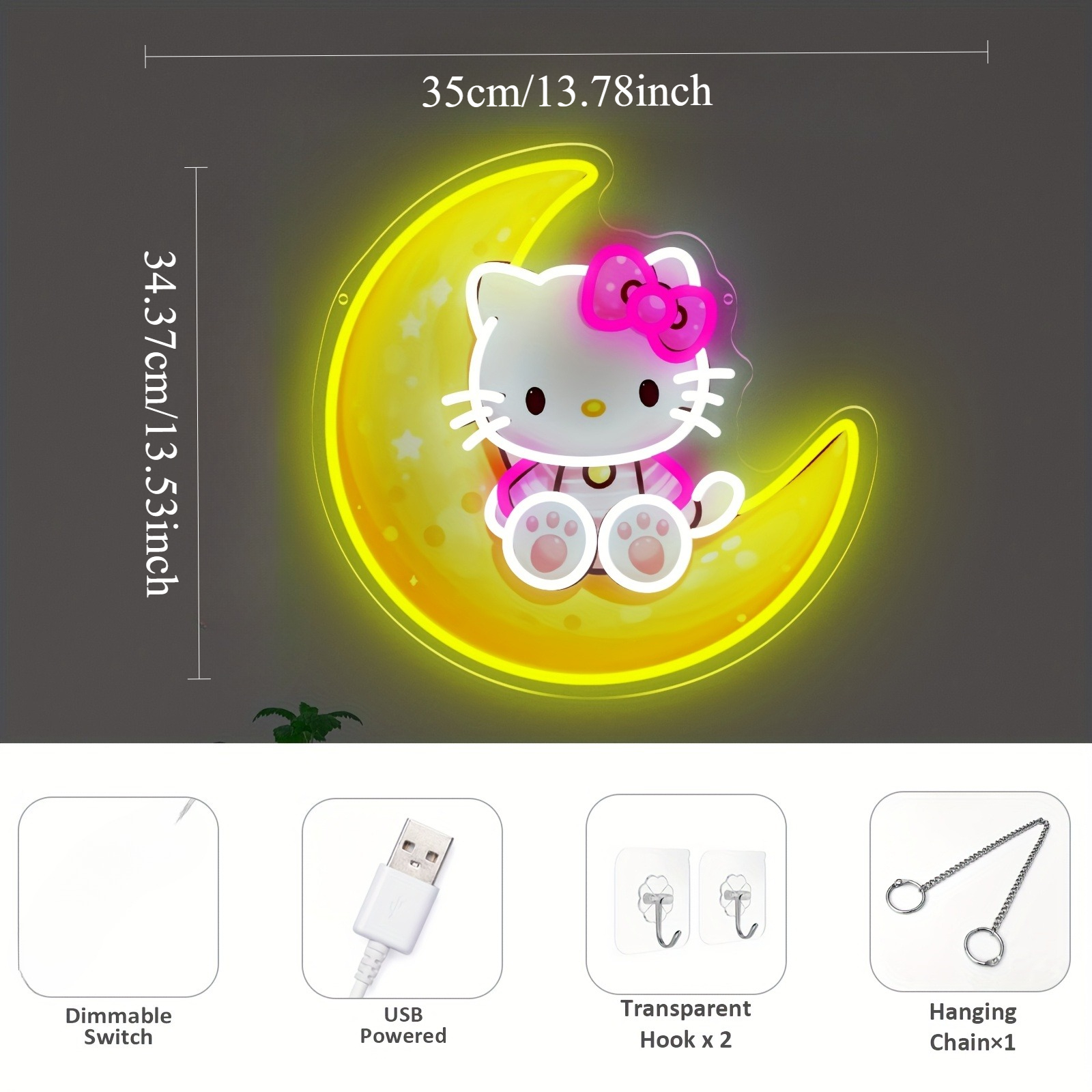 Hello Kitty on Moon Yellow Cut - Lighting Room Decor Items 评论和价格