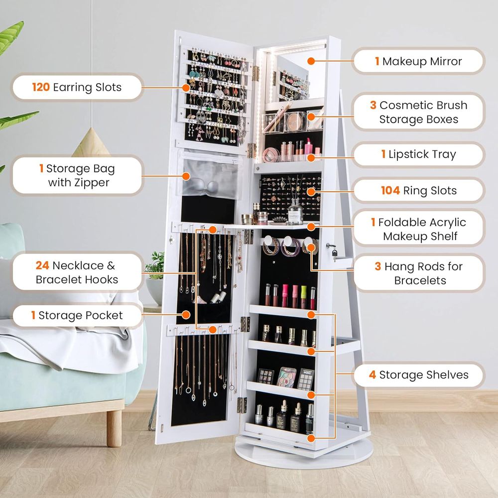 360° Swivel Jewelry Cabinet wi - Furniture Lighting & Decor Magazine 评论和价格