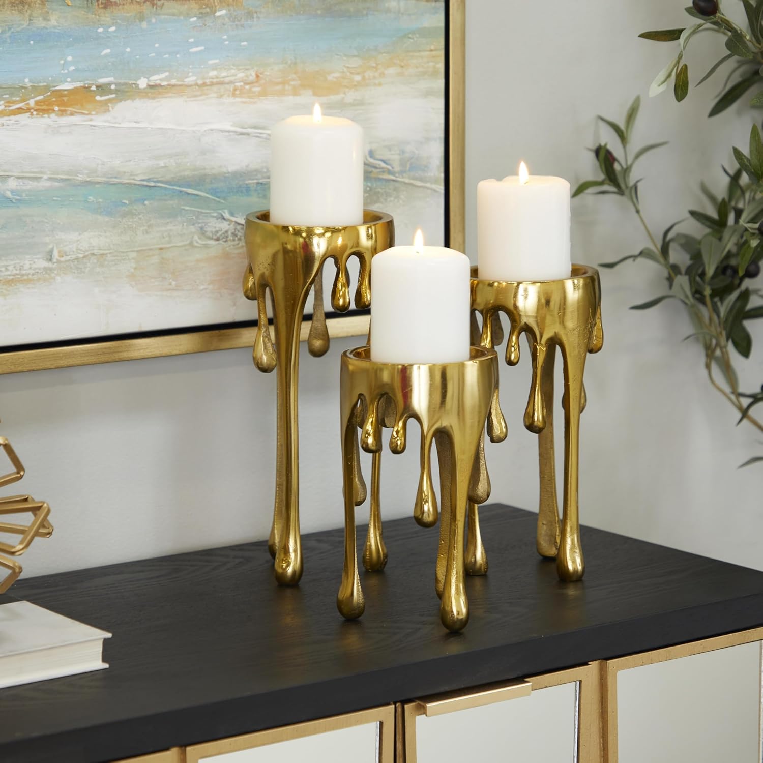 Gold Abstract Aluminum Candle  - Candle Holder Set 评论和价格