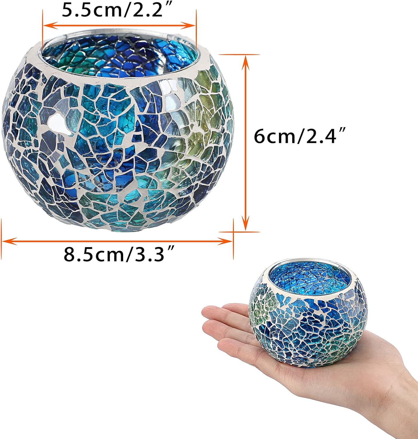 Set of 3 Blue Mosaic Glass Tea - Candle Holder Set 评论和价格