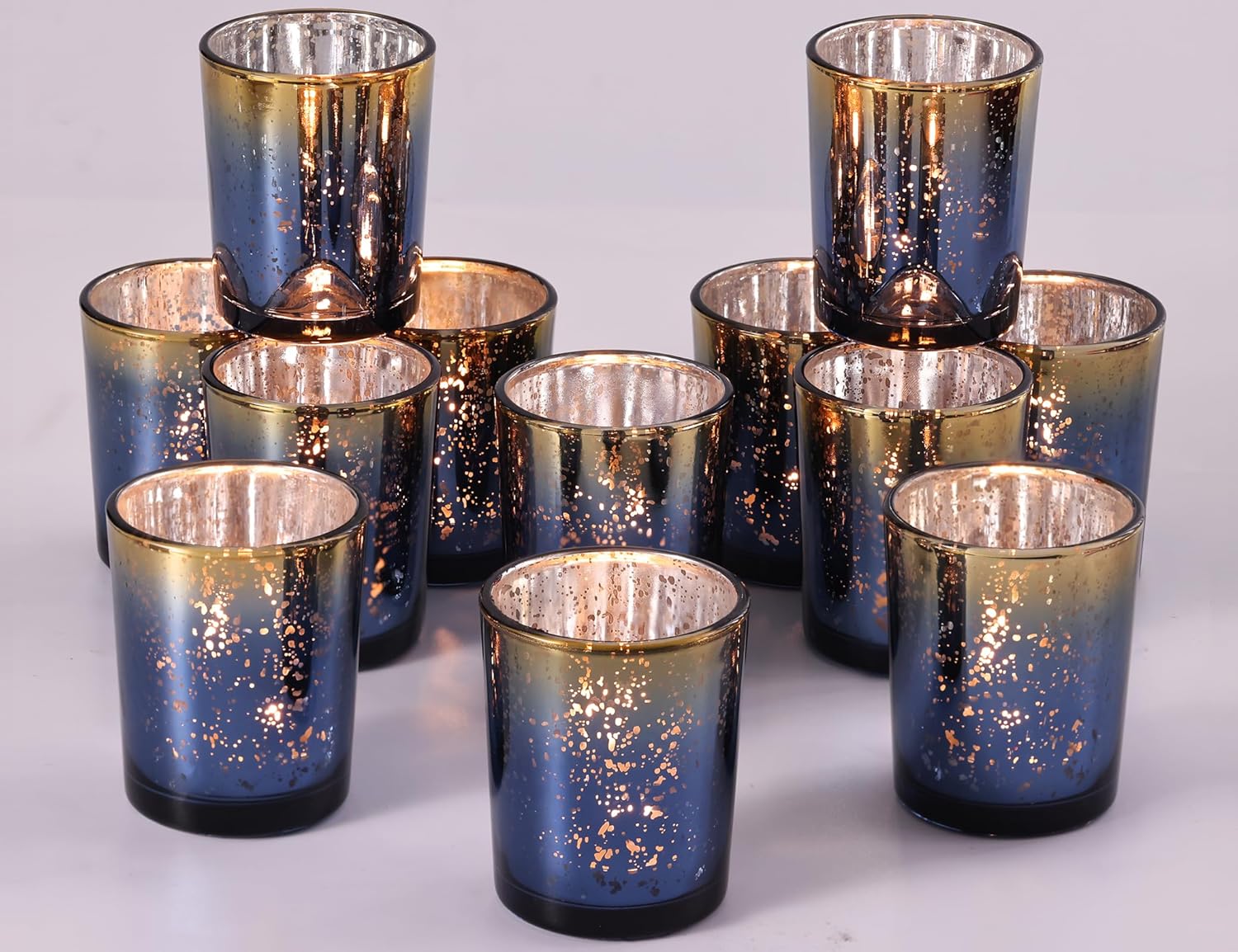 Navy Mercury Glass Tealight Ca - Candle Holder Set 评论和价格