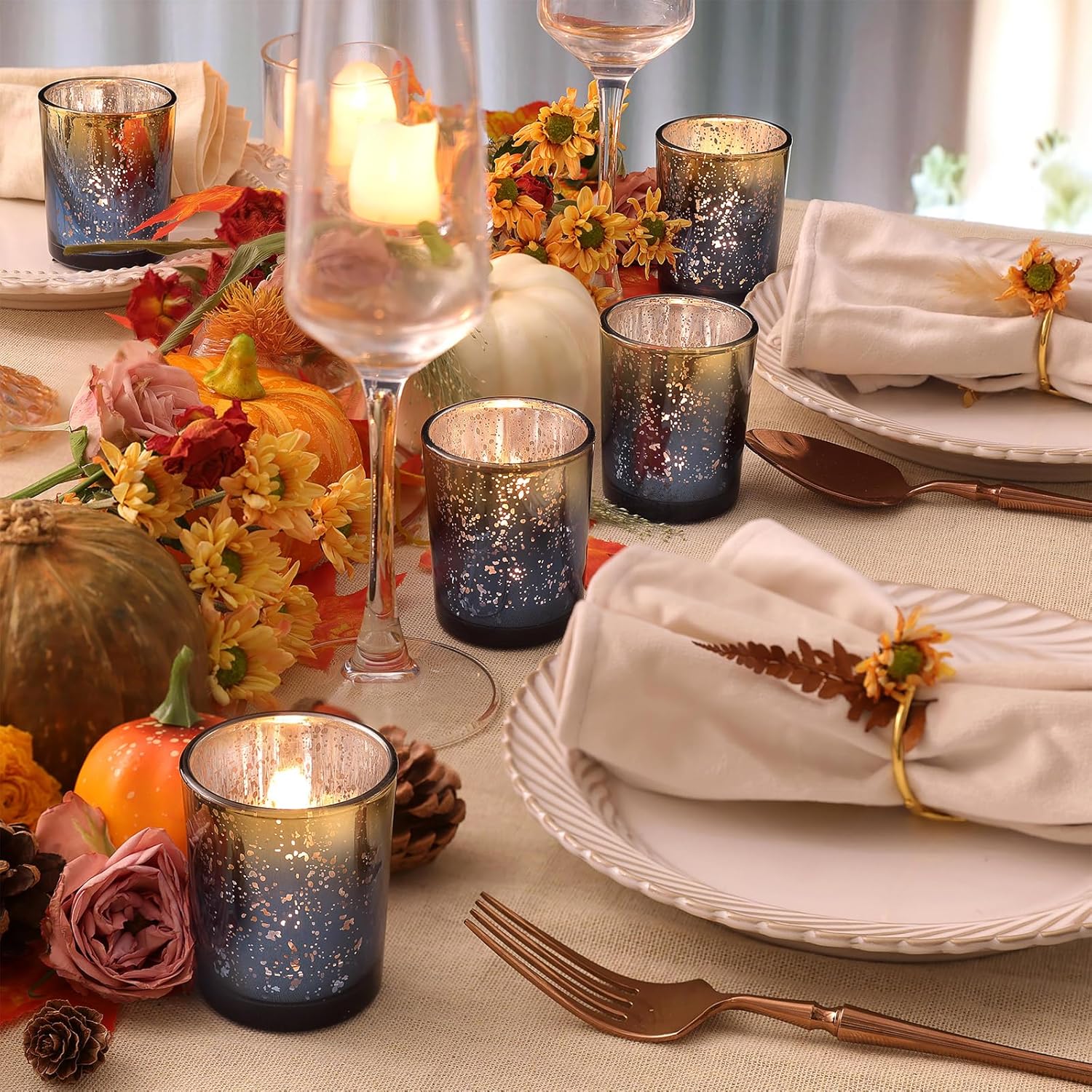 Navy Mercury Glass Tealight Ca - Candle Holder Set 评论和价格