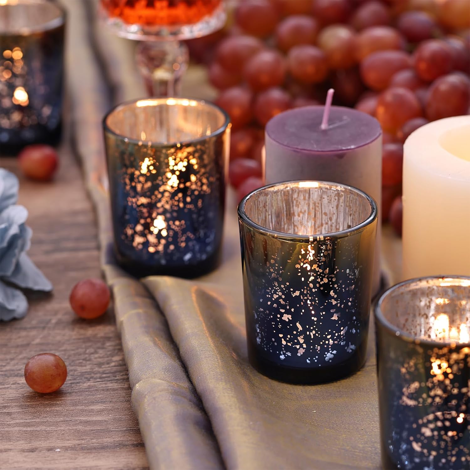 Navy Mercury Glass Tealight Ca - Candle Holder Set 评论和价格