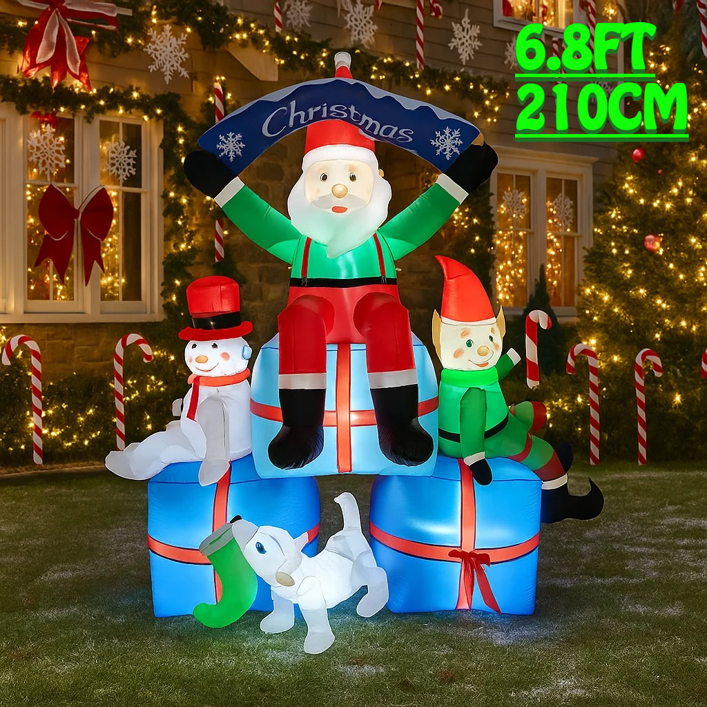 2.1M/6.8FT Santa Snowman Elf D - Santa'S Elves Holiday Lighting & Decor Llc 评论和价格