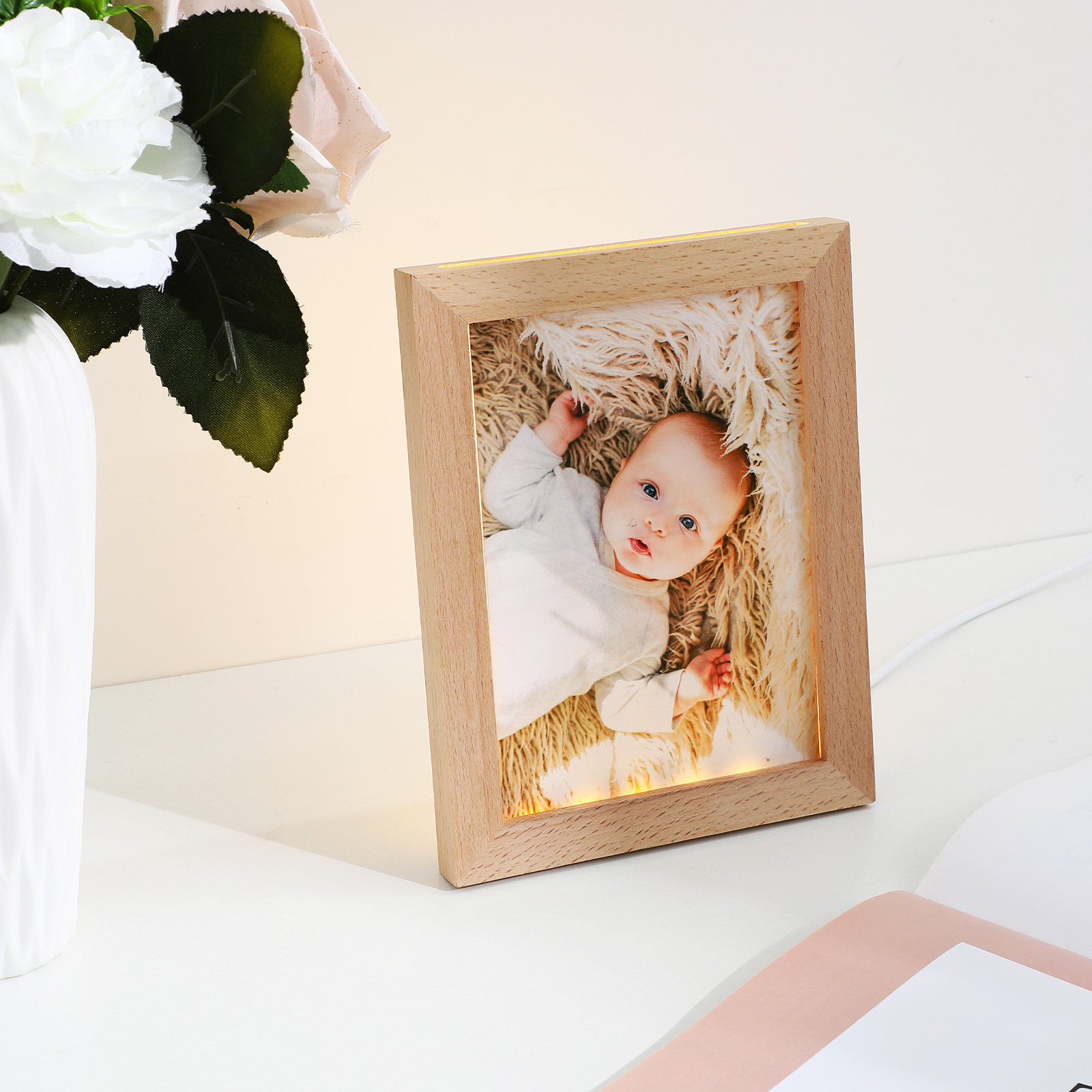 LED Photo Frame Wood Light Up  - Lighting Room Decor Photo 评论和价格
