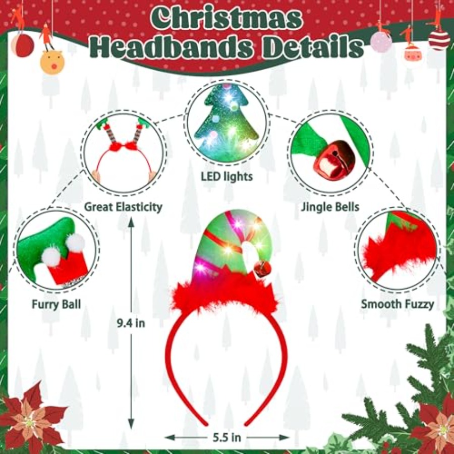 Light Up Christmas Headbands,  - Santa'S Elves Holiday Lighting & Decor Llc 评论和价格
