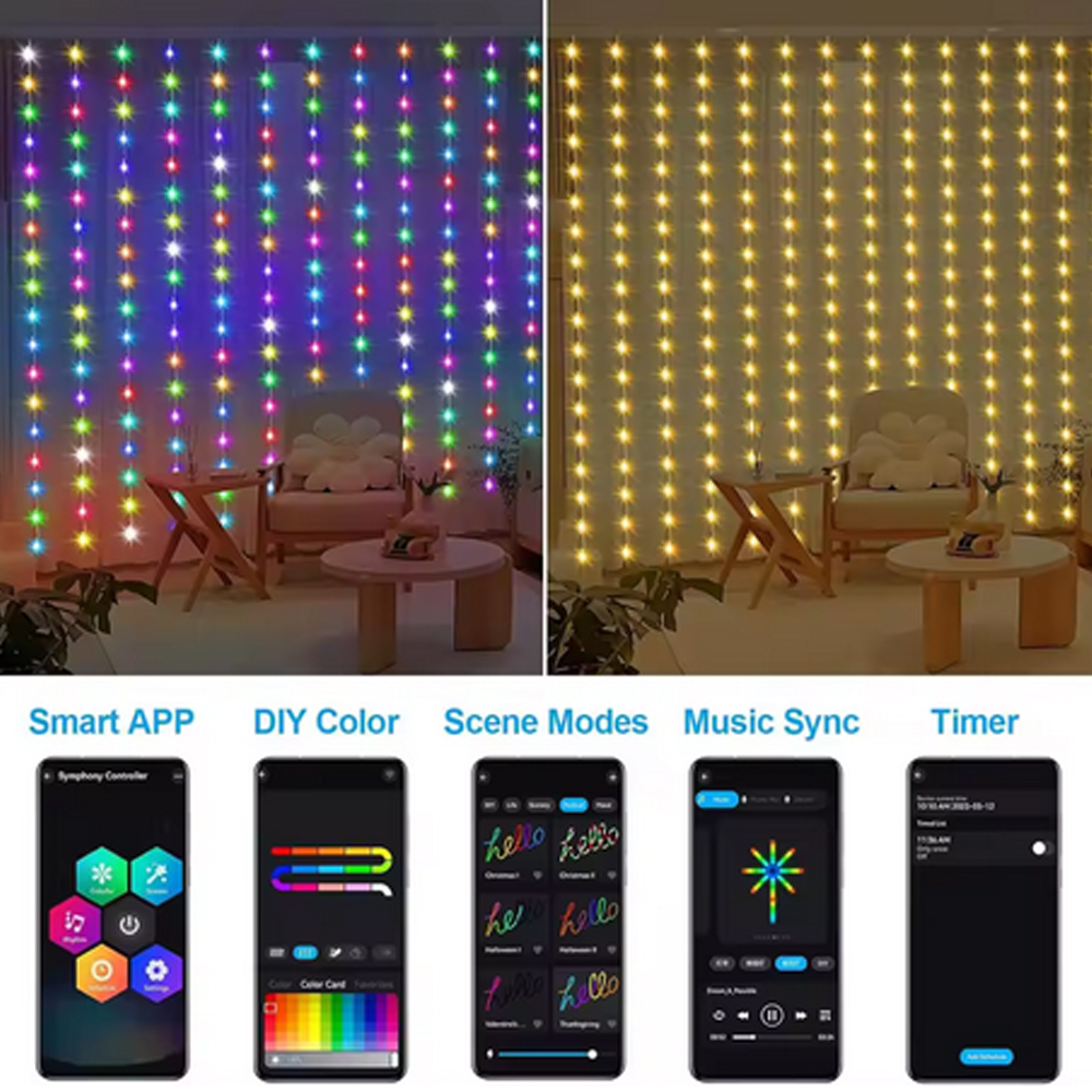 3M RGB Smart LED Curtain Light - Lighting Decor Wedding 评论和价格