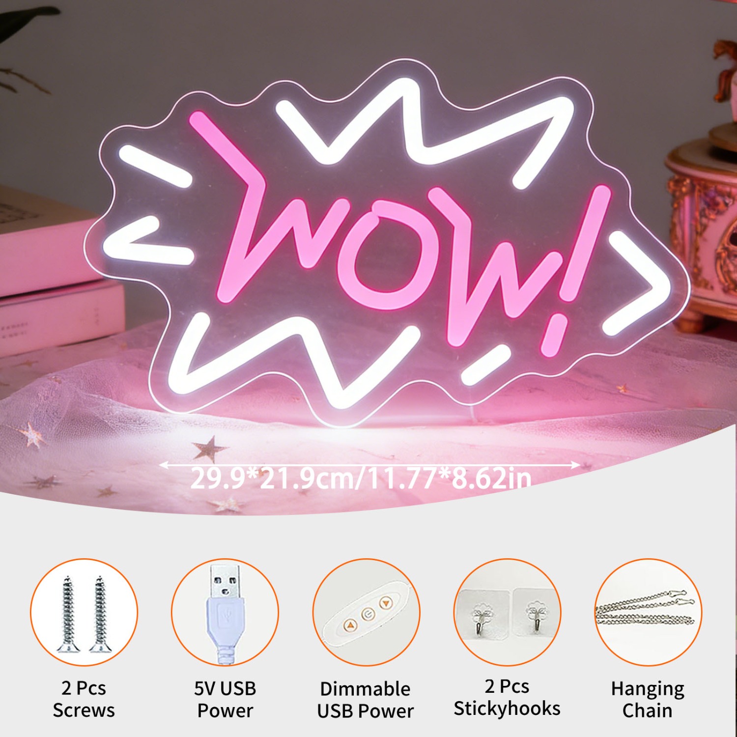 WOW Neon Sign LED Wave Design  - Lighting Decor Wow 评论和价格